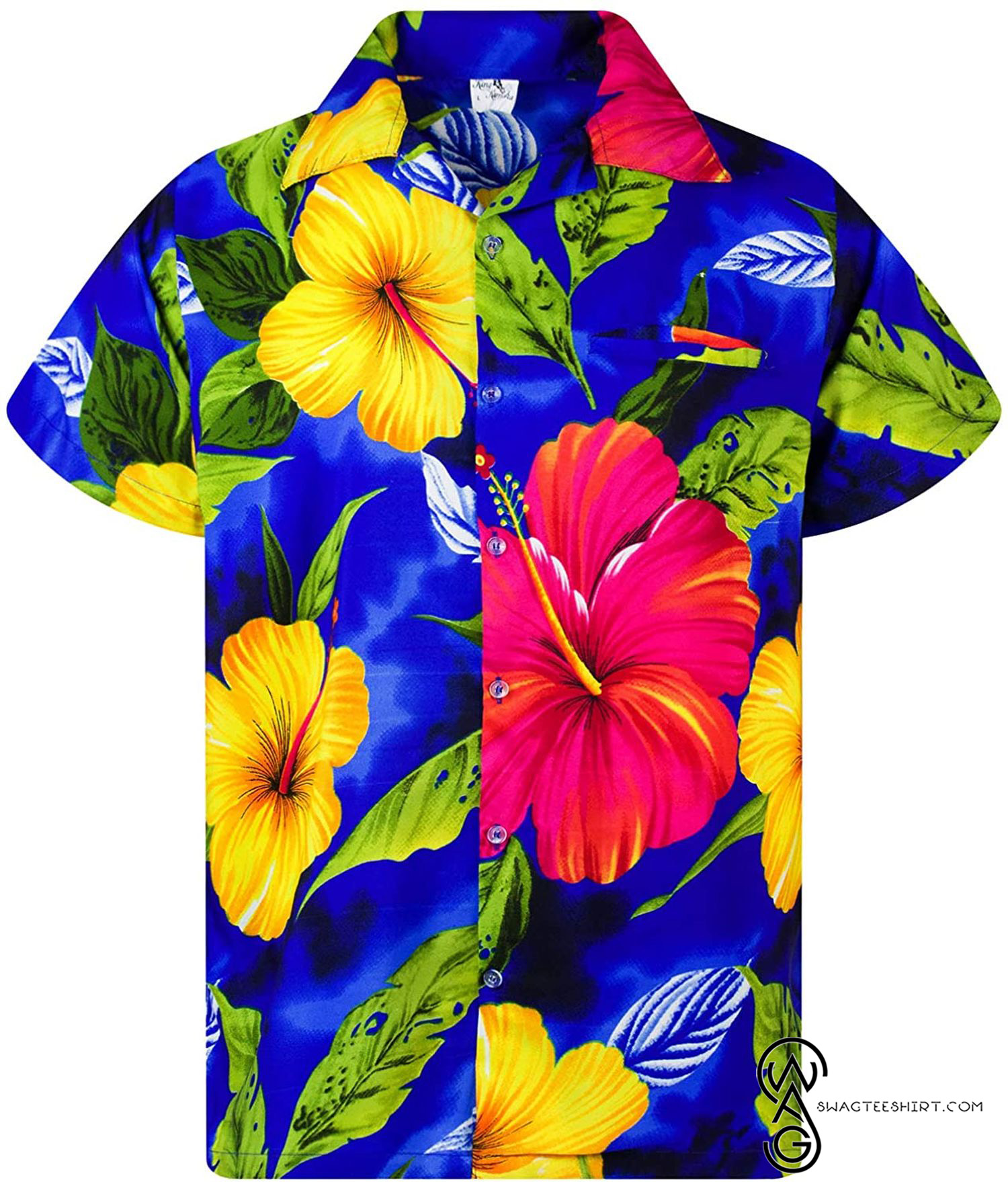 [Top Trending] Funky Aloha Hawaiian Beach Summer Print Big Flower Darkblue Full Printing Hawaiian Shirt